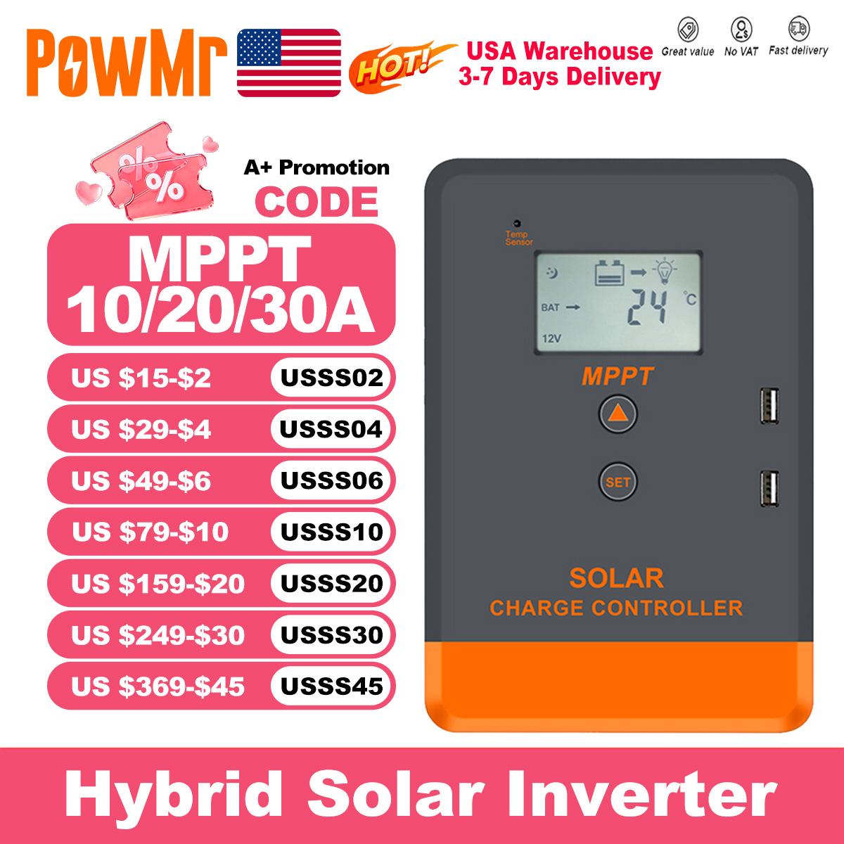 PowMr USA 20A 30A 40A MPPT Sol - Drone Solar Charger ulasan dan harga